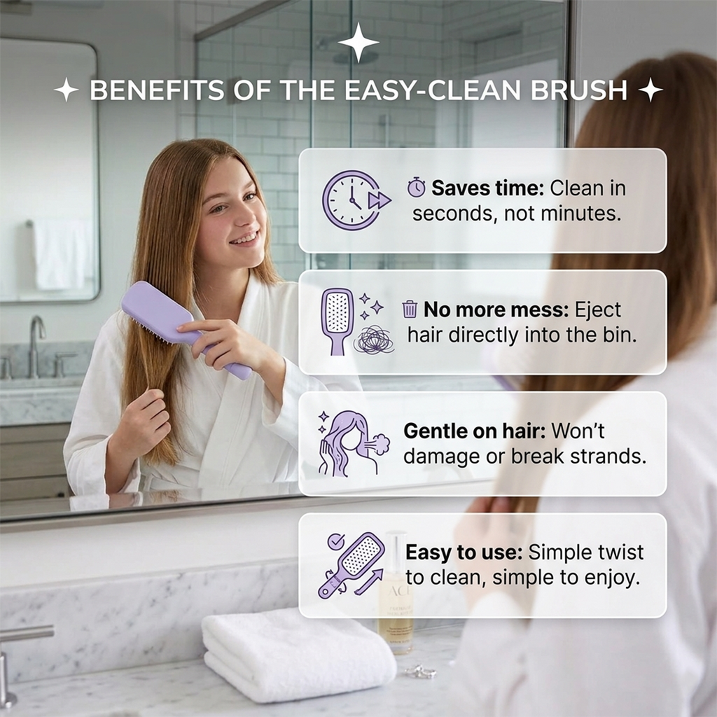 Self-Cleaning Hair Brush - Cleans in 2 Seconds